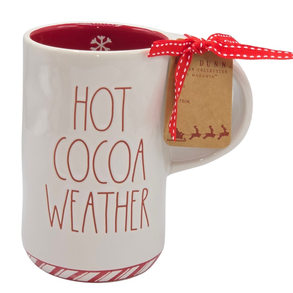 Rae Dunn Hot Cocoa Weather Ceramic‎ Coffee Mug Ivory Read Snowflake Inside 24oz